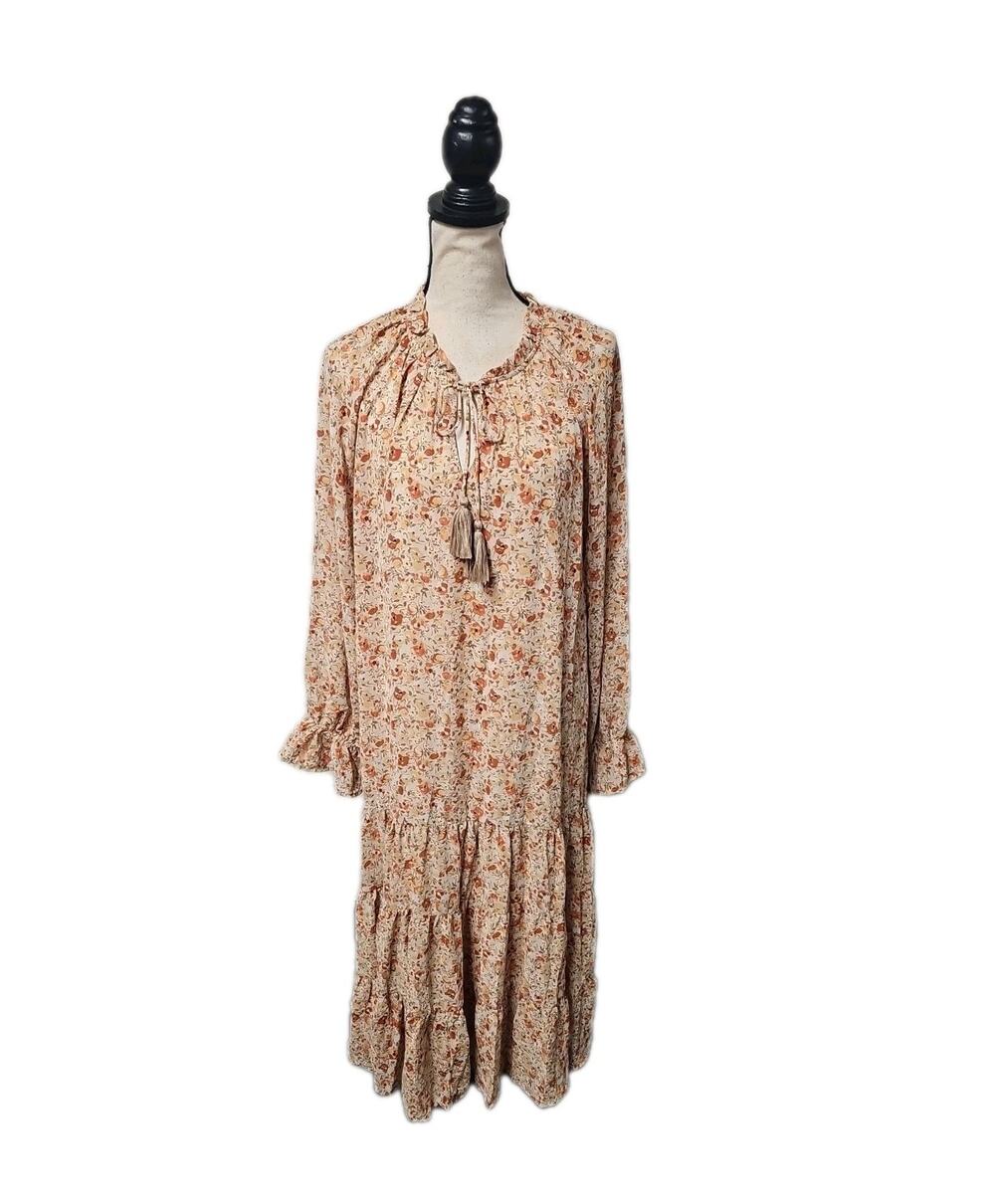 Gigio Womens Boho Fairy Tiered Dress Small Floral Bell Sleeve Cottagecore NWT